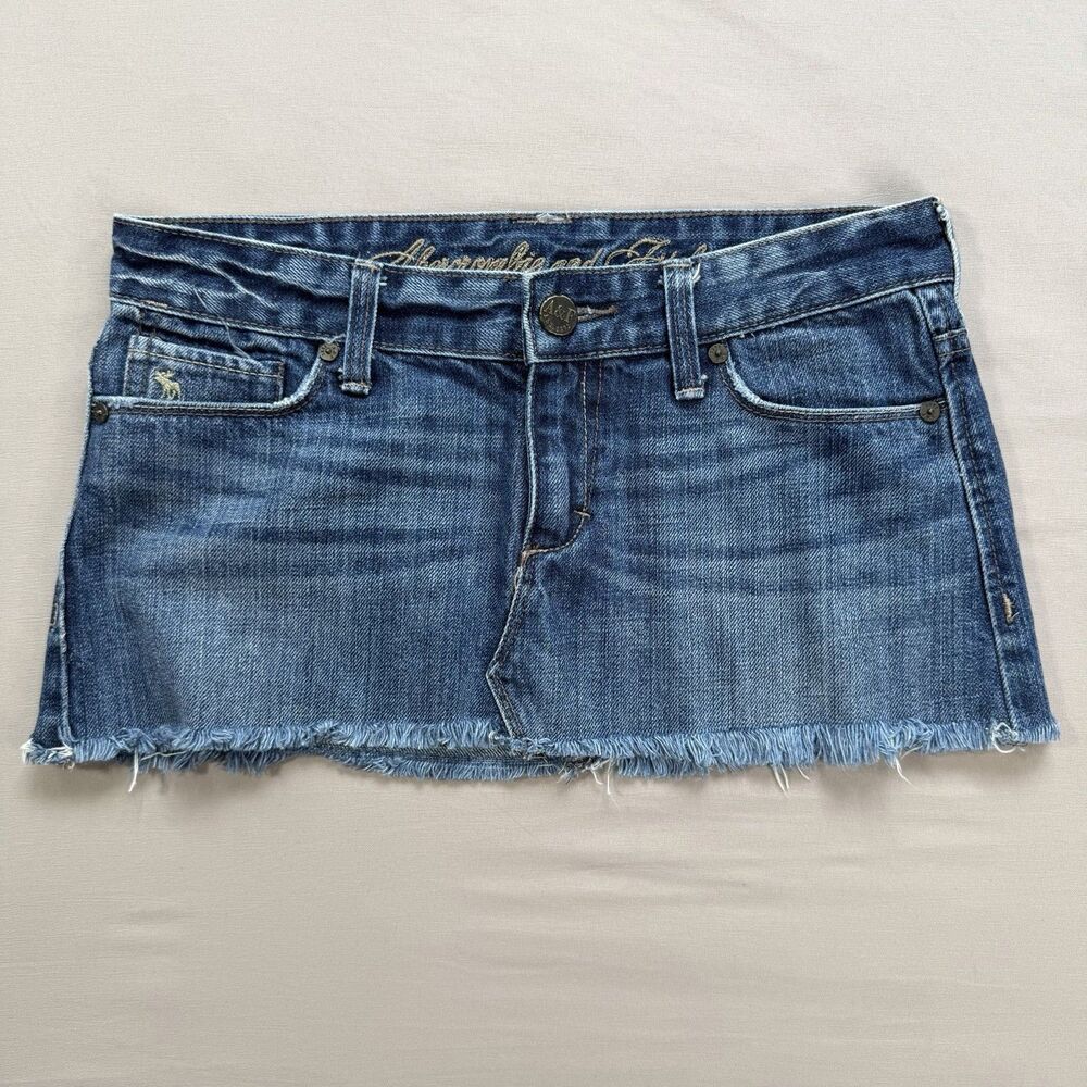 Abercrombie & Fitch Micro Mini Denim Skirt Size 0 Low Rise Y2k Distressed Boho - Picture 2 of 10